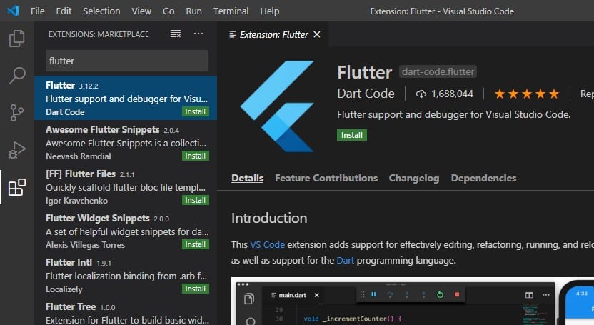 Install Extension Flutter Di Visual Studio Code
