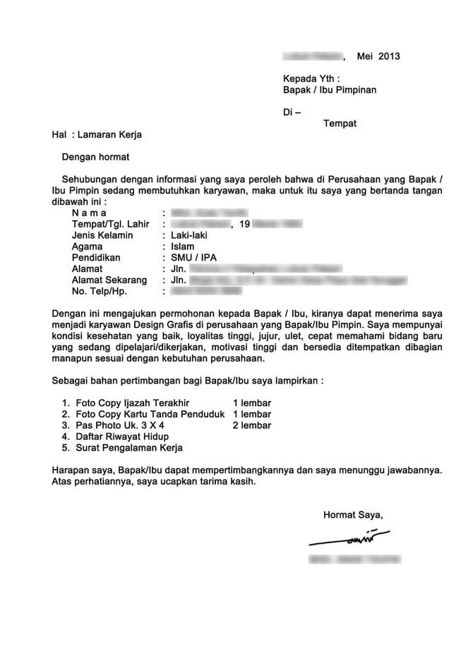 Contoh CV Lamaran Kerja Yang Di Rekomendasikan