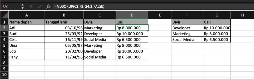 rumus vlookup excel sederhana