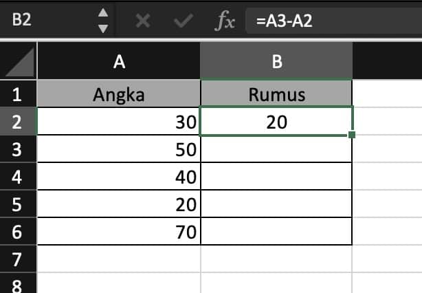 pengurangan excel