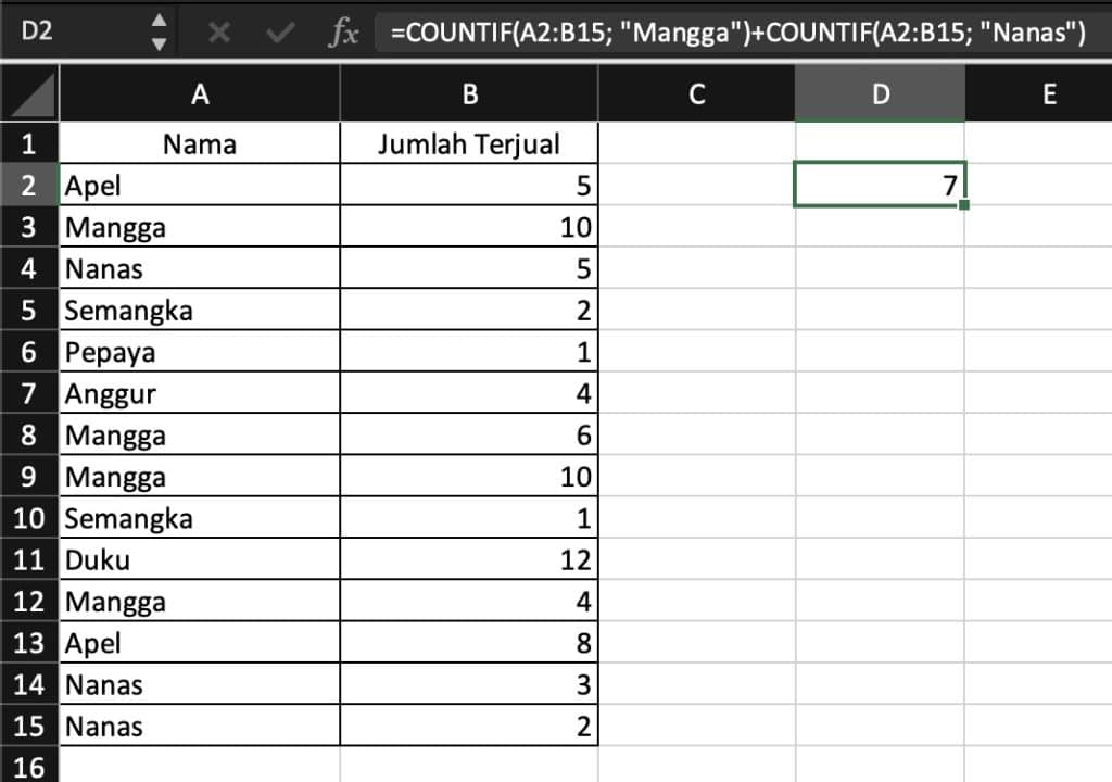 Rumus menjumlahkan data lebih dari 1 kategori