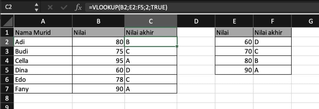 rumus vlookup excel mendekati