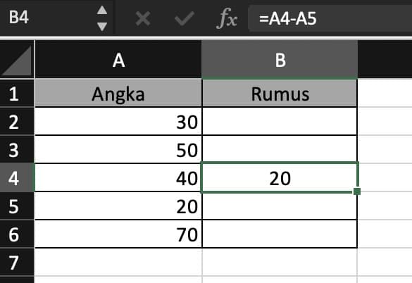 Rumus Pengurangan Excel
