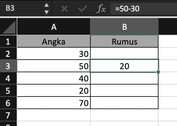 rumus pengurangan excel
