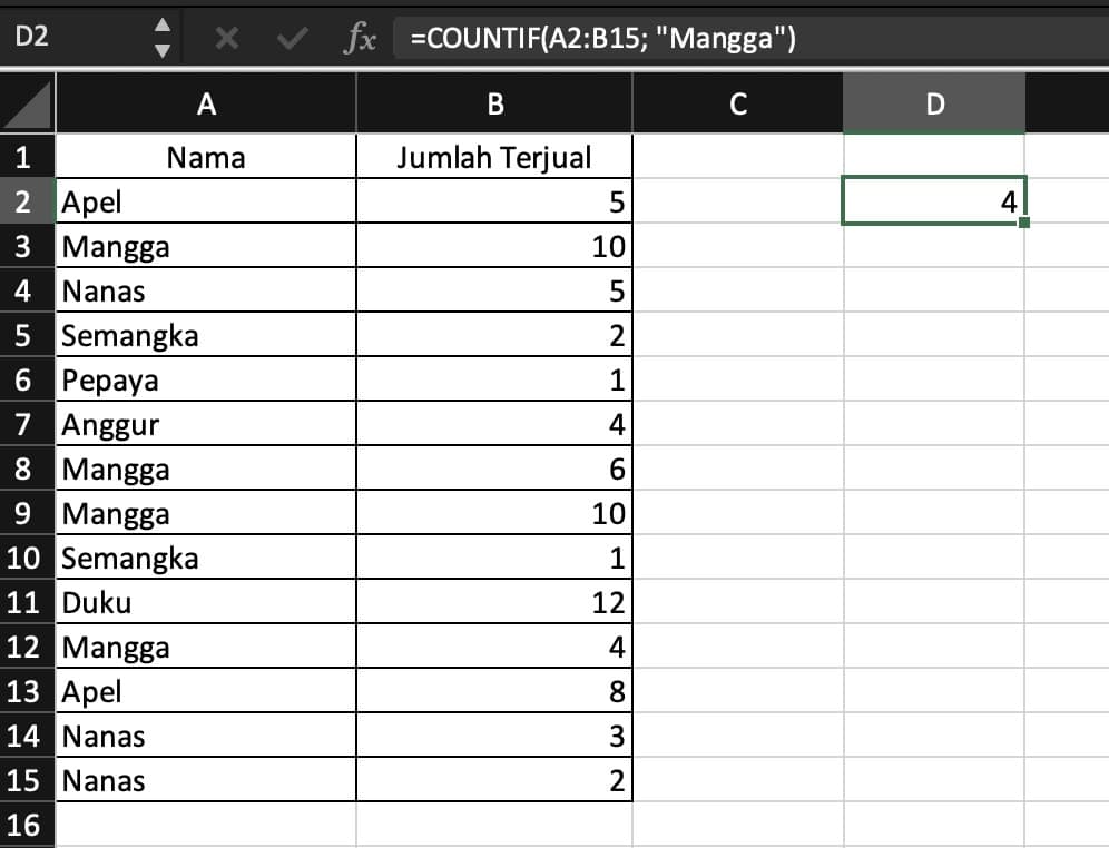 Rumus COUNTIF
