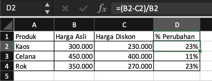 contoh rumus persentase perubahan