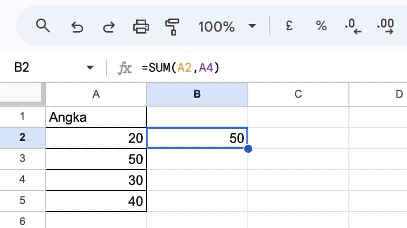 Rumus SUM Spreadsheet
