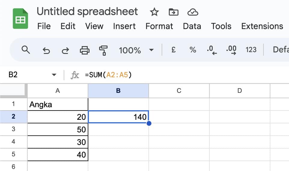 Rumus SUM Spreadsheet