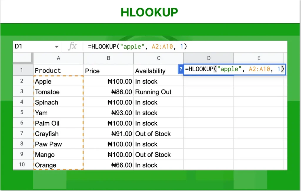 Rumus hlookup
